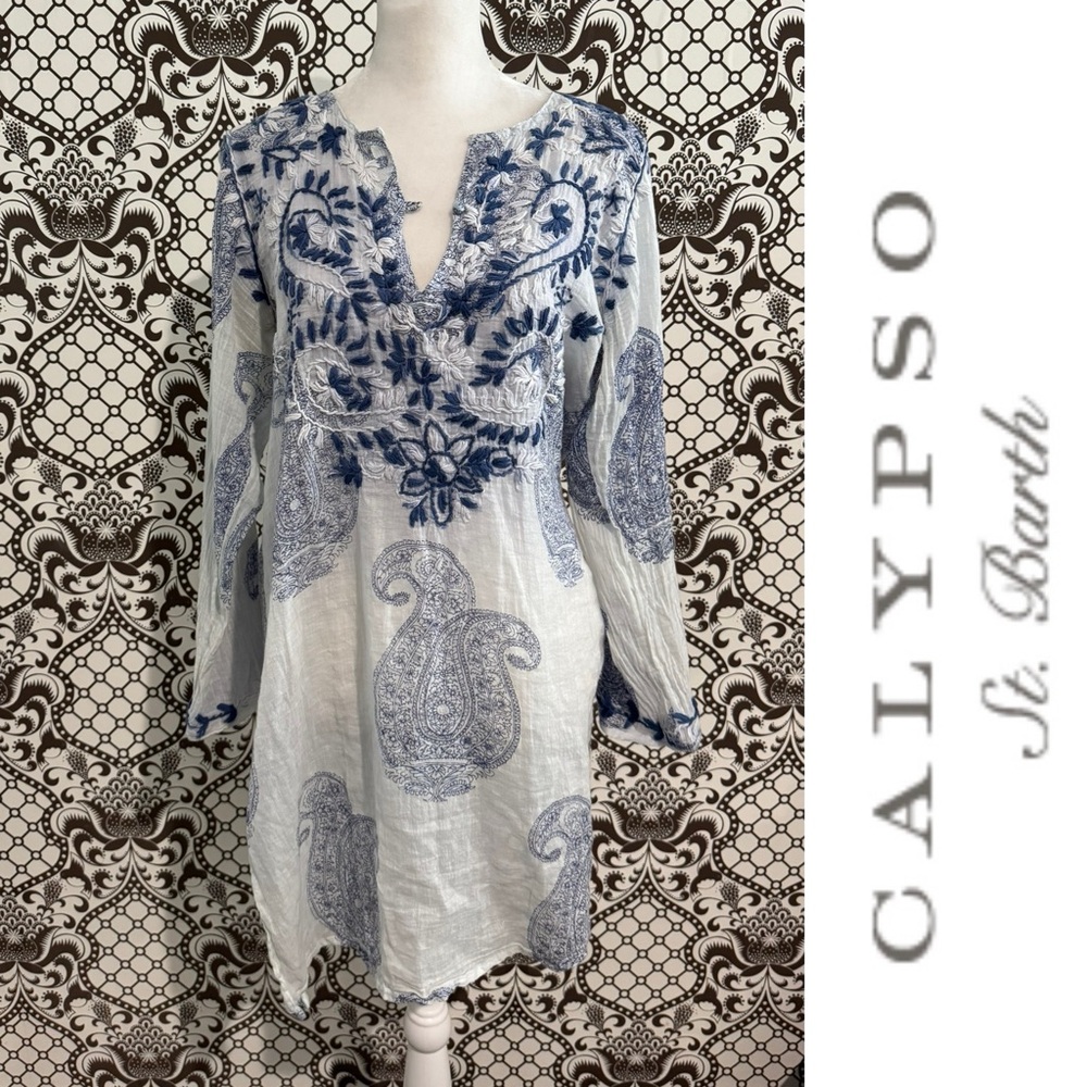 CALYPSO ST BARTH ✨ linen caftan boho embroidered coverup pool beach resort